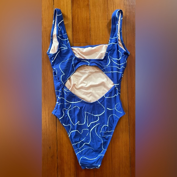 NWT Madewell Square-Neck Tank One-Piece Swimsuit - Medium Blue and White - Picture 9 of 9